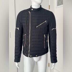 Balmain Black Quilted Down Biker Jacket W5HT843 Made in France M